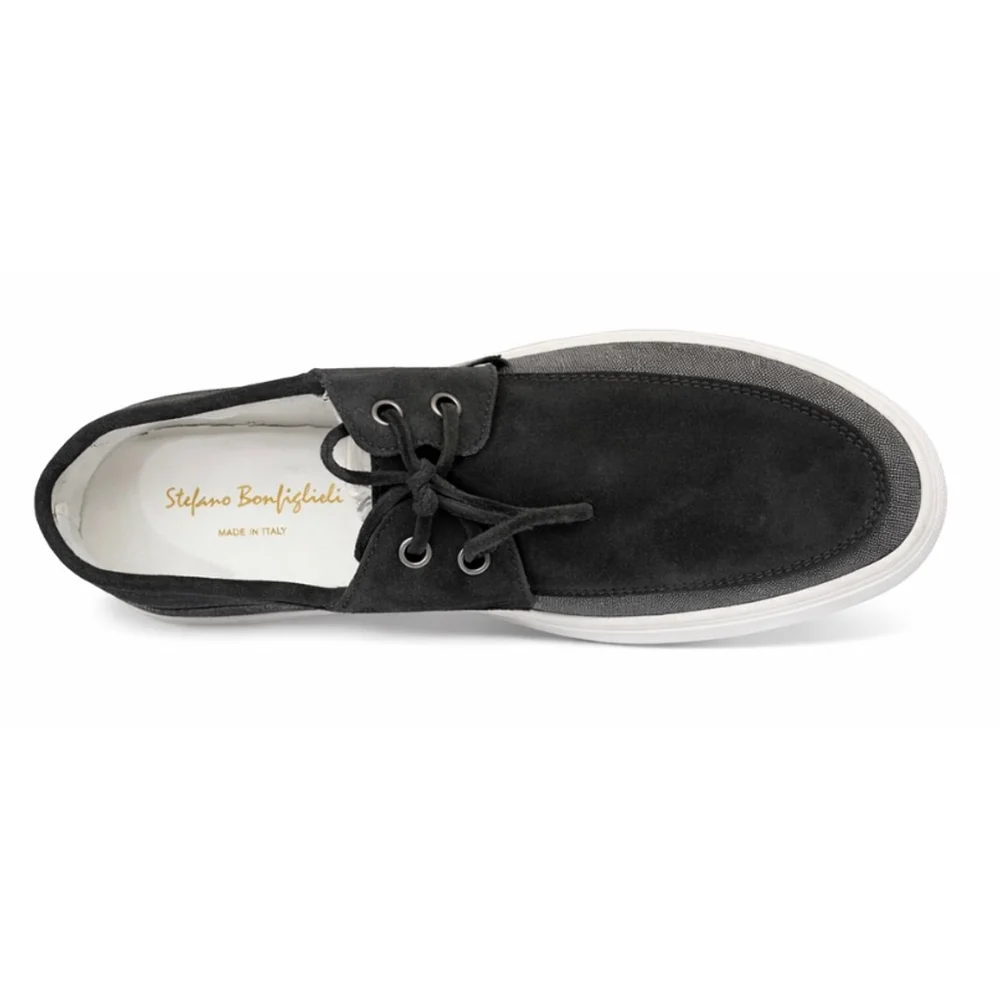 New Men's Stefano Bonfiglioli Black Gray Boat Shoes 14
